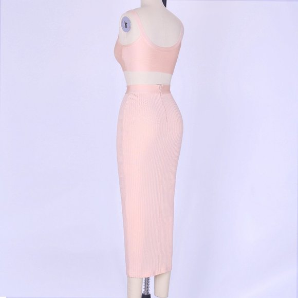 Two Piece Bandage Crop Top & Midi Skirt #1310 - Picture 3 of 5
